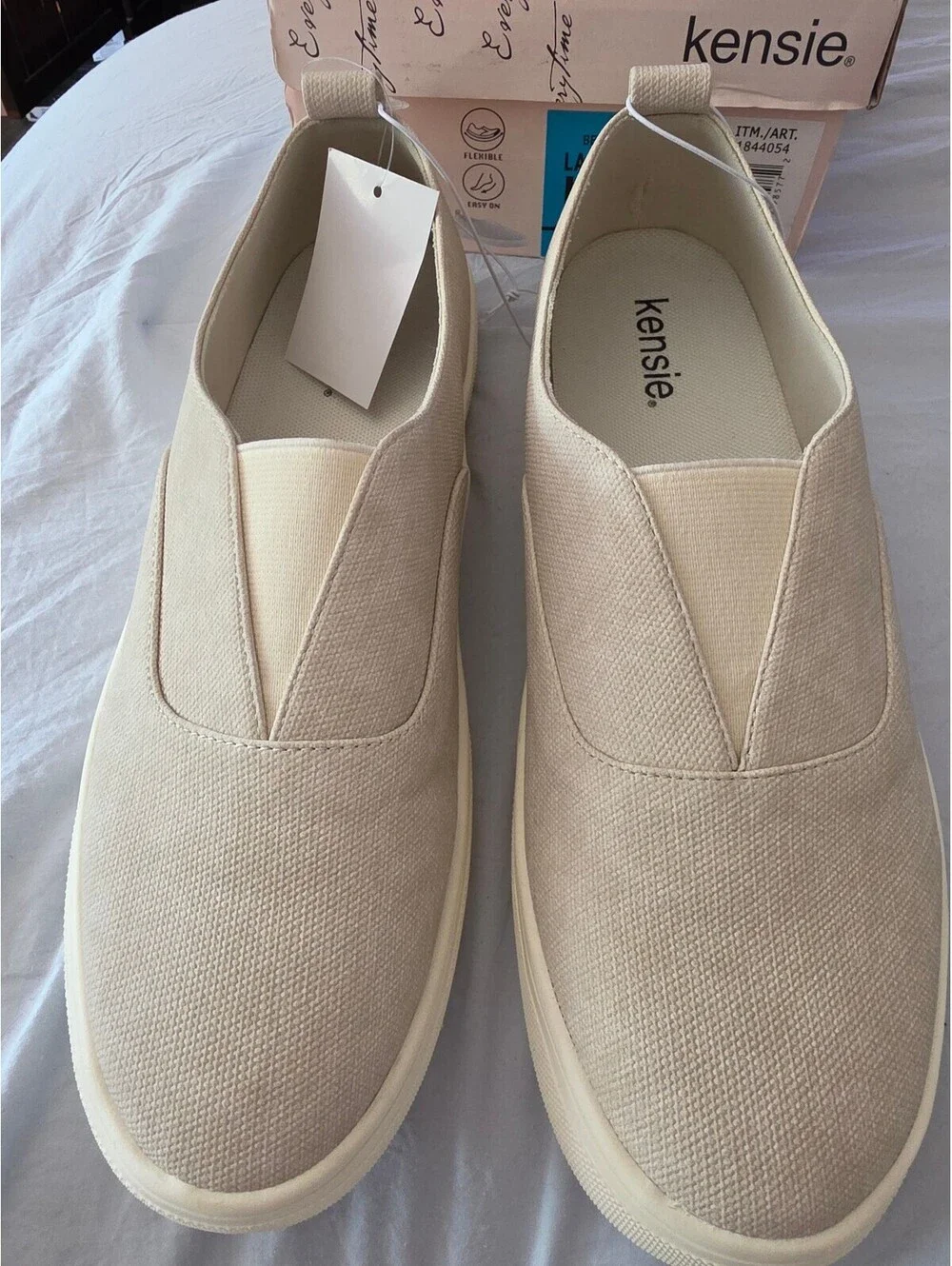 Kensie Salia Beige Slip-On Shoes, Ladies' Size US 10, Textile Upper and Lining,